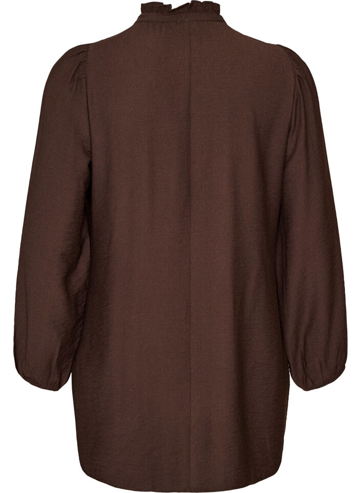 Viskosetunika med volanger og knapper, Brun, Packshot image number 1