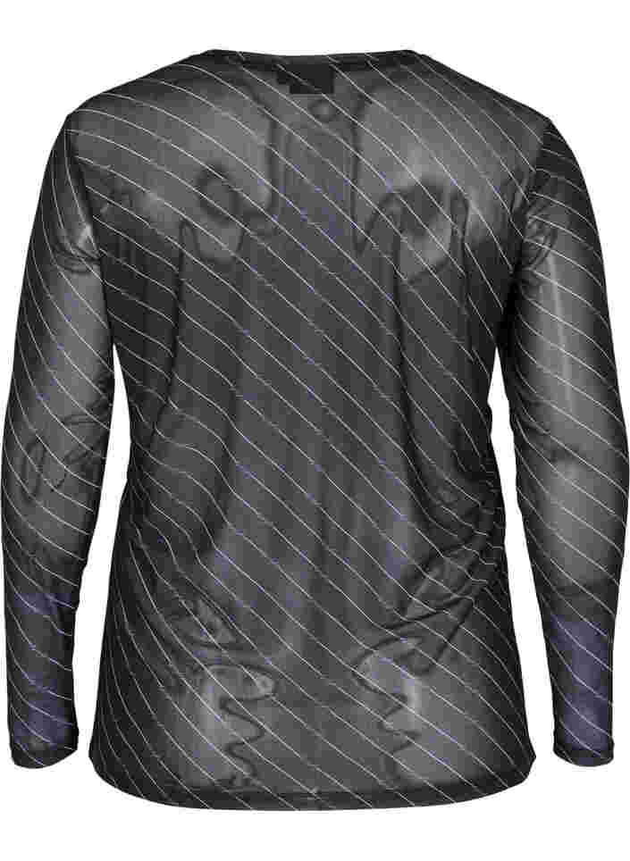 Mønstrete mesh bluse, Black AOP, Packshot image number 1