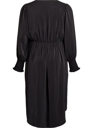 Zizzi Midikjole med omslagslook og smock-ermer, Svart, Packshot image number 1