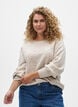 Strikket topp med hullmønster og ballongermer, Beige, Model image number 0
