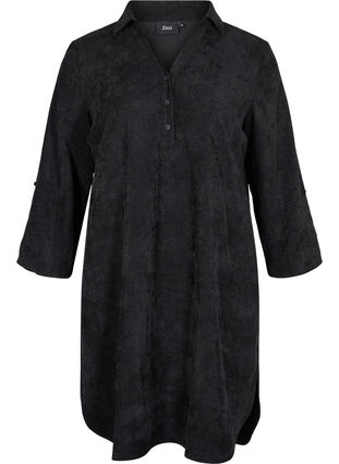 Zizzi Fløyelskjole med 3/4-ermer og knapper, Black, Packshot image number 0