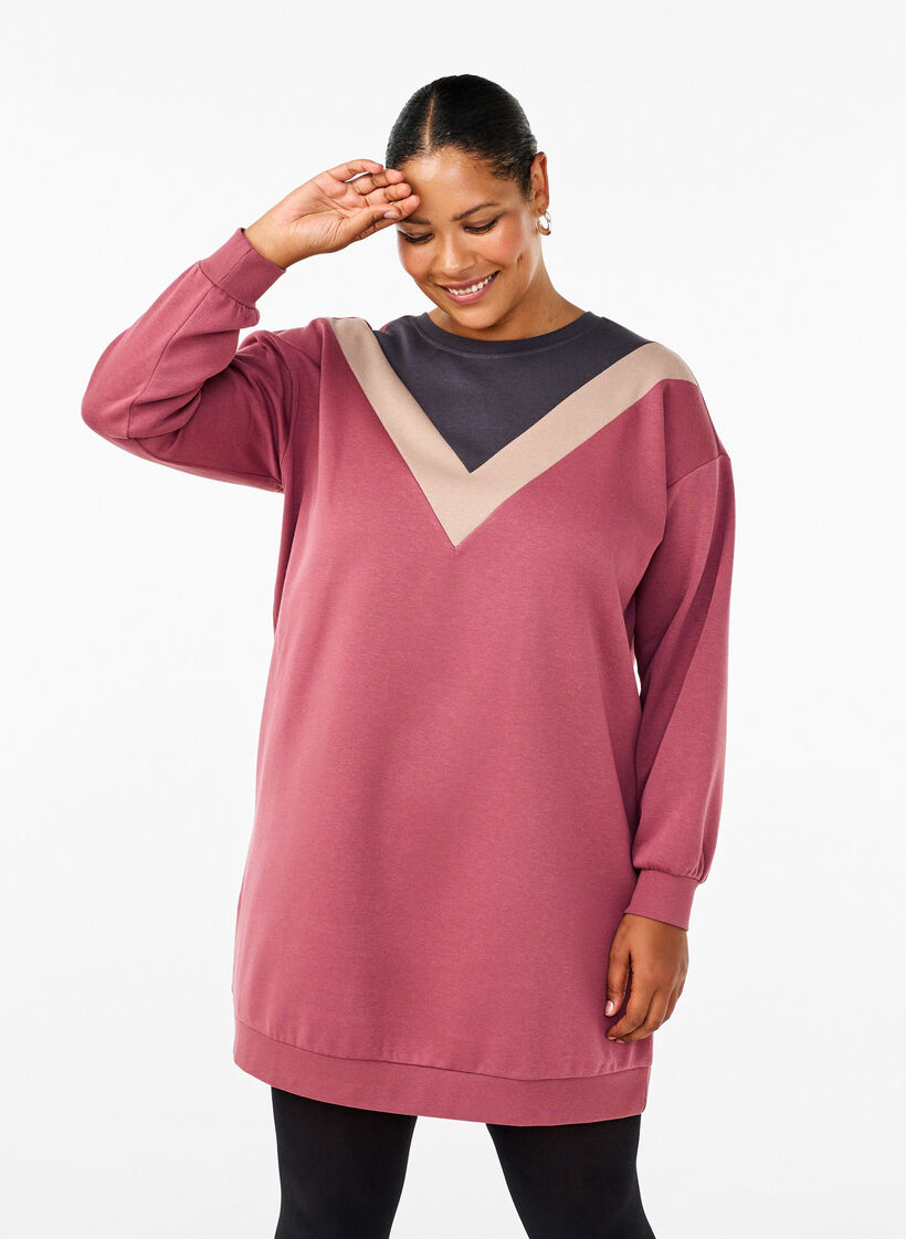 Lang, fargeblokket sweatshirt, Rose B. Color Block, Model image number 0