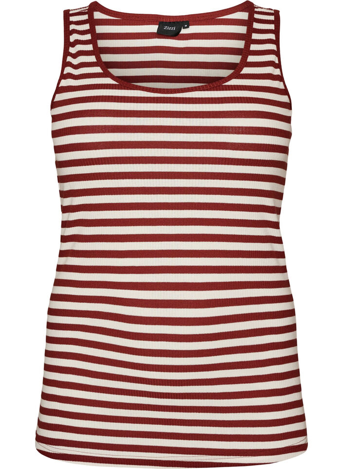 Stripete ribbestrikket singlet, R&oslash;d, Packshot image number 0