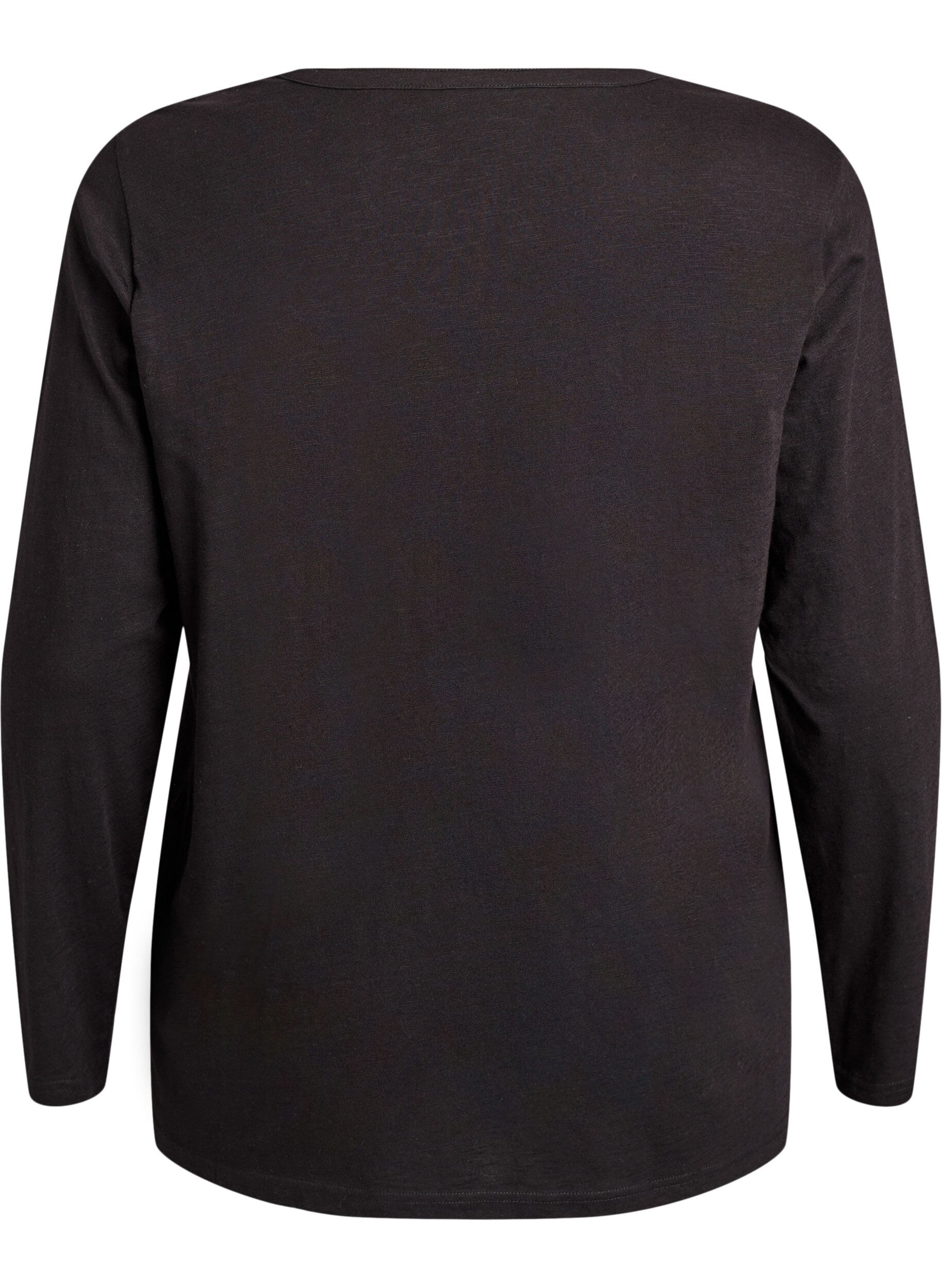 ZizziLangermet t-skjorte med V-hals og knapper, Svart, Packshot image number 1
