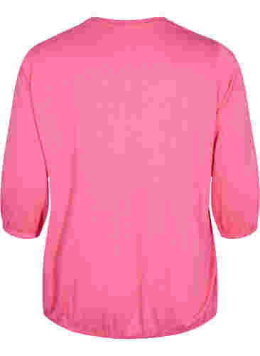 Ensfarget bluse med 3/4-ermer, Hot Pink Mel., Packshot image number 1
