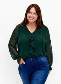 Bluse med volanger og prikkete tekstur, Scarab, Model