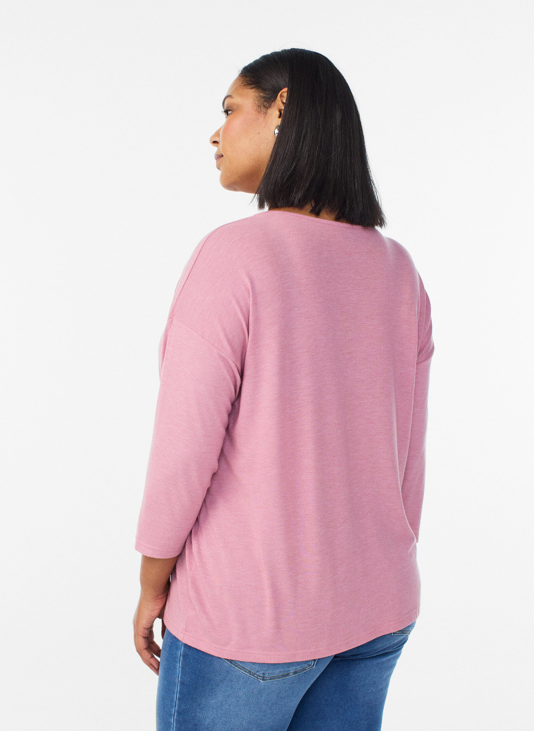 ZizziJersey bluse med 3/4 ermer, Rosa, Model image number 2