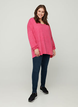 Løs bluse med lange ermer, Fandango Pink ASS, Model image number 2
