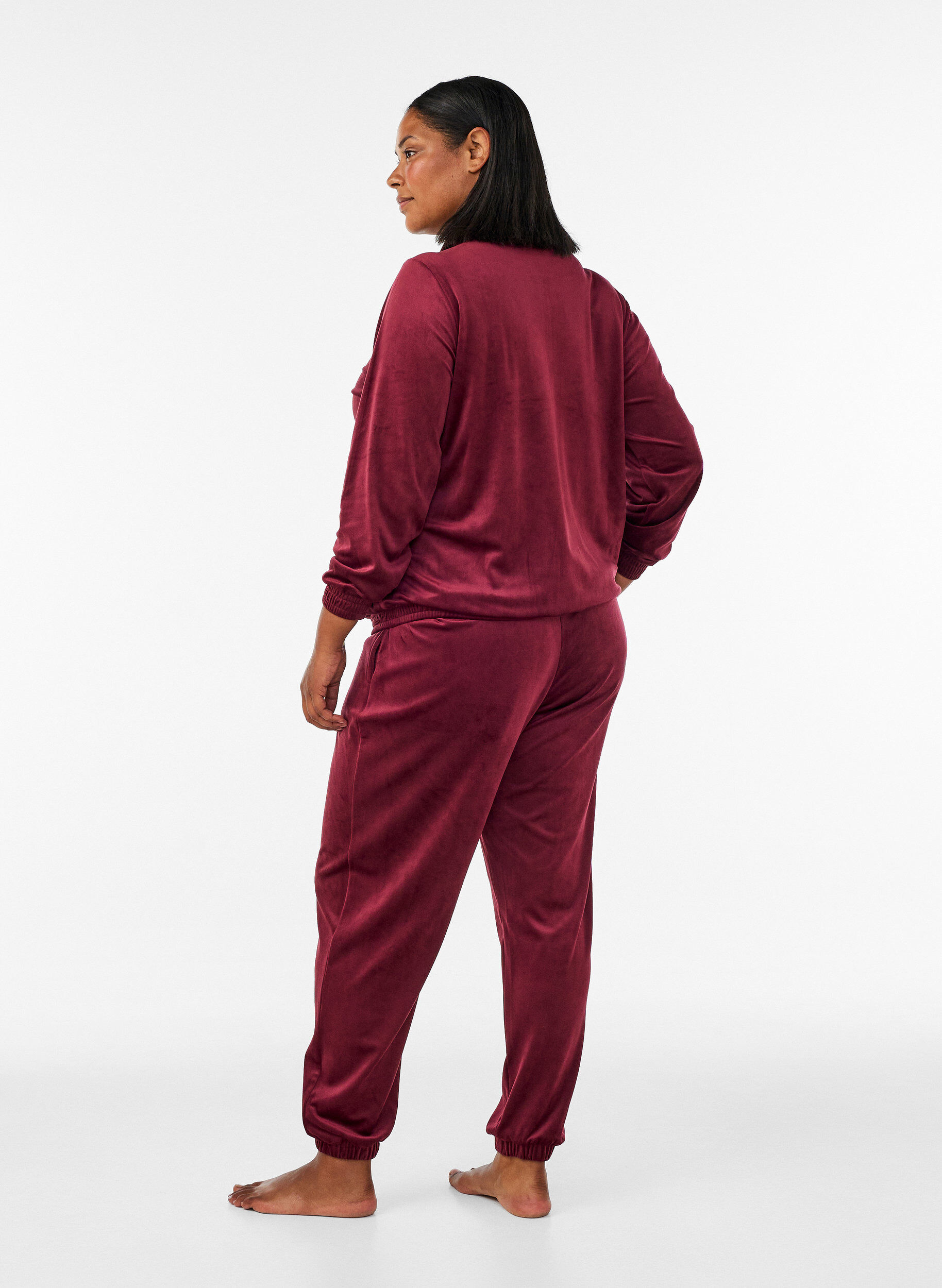 ZizziLoose fit velourbukser, R&oslash;d, Model image number 1