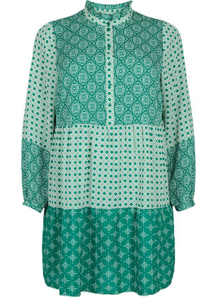 Zizzi A-formet kjole med mønster og cutlines, Green AOP, Packshot image number 0