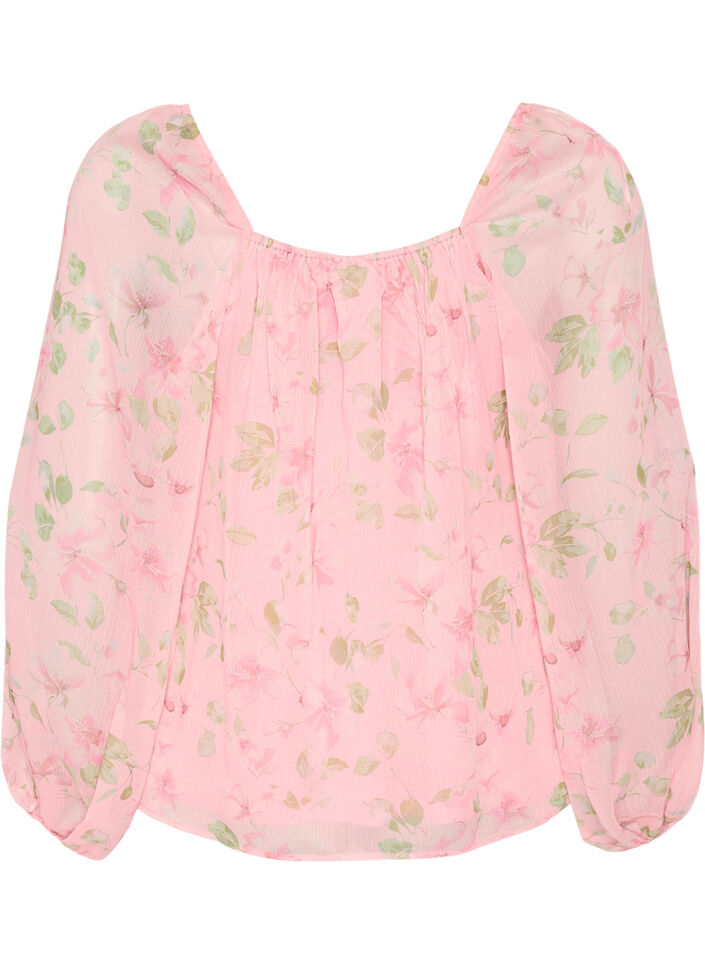 Chiffonbluse med blomstertrykk og lange ermer, Rosa, Packshot image number 1