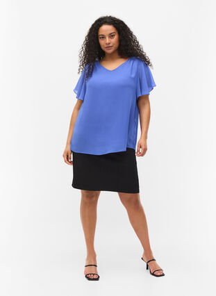 Bluse med korte ermer, Dazzling Blue, Model image number 2