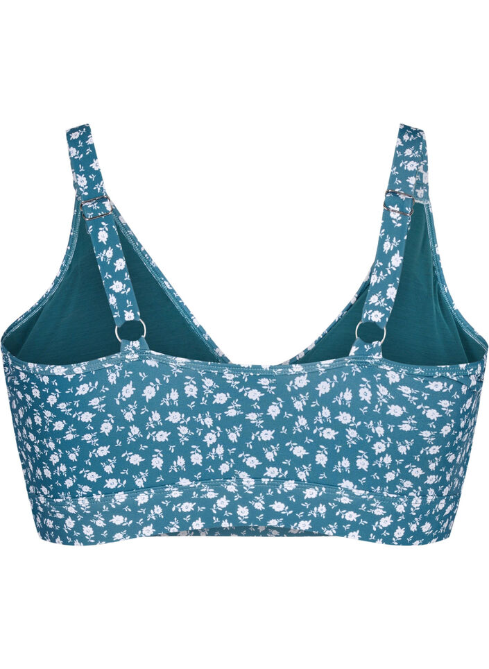 Blomstrete bikinioverdel med volangdetaljer, Blå, Packshot image number 1