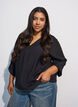 Bluse med ballongeffekt og chiffon-detaljer, Svart, Model image number 0