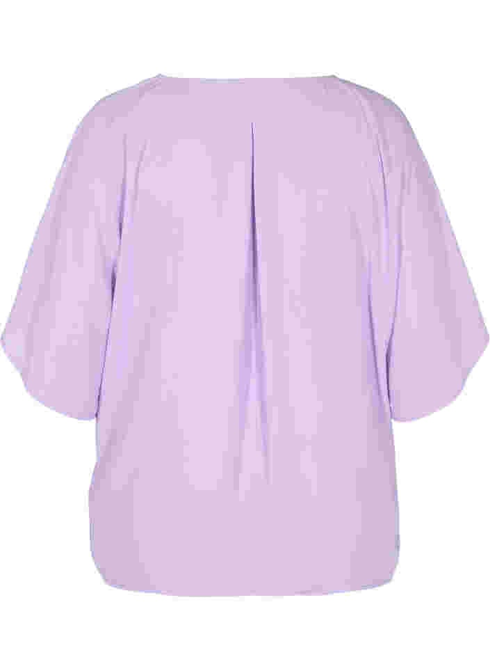 Bluse med V-hals og flaggermusermer, Lavendula, Packshot image number 1
