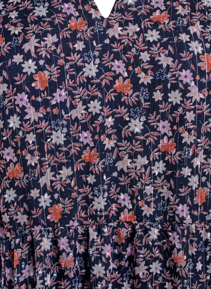 Tunika med blomstermønster og glittertråder, Navy Flower AOP, Packshot