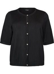 Strikket cardigan med hjerteknapper og korte ermer, Svart