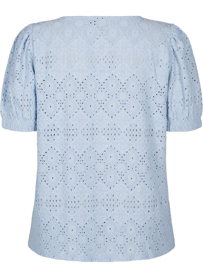 Kortermet bluse med blondemønster, Cashmere Blue, Packshot image number 1