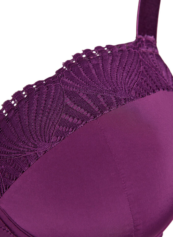Polstret bh med blondedetaljer, Mørk Bordeaux, Packshot image number 2