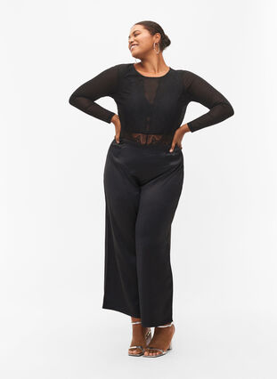 Bodystocking med mesh og blonder, Black, Model image number 3