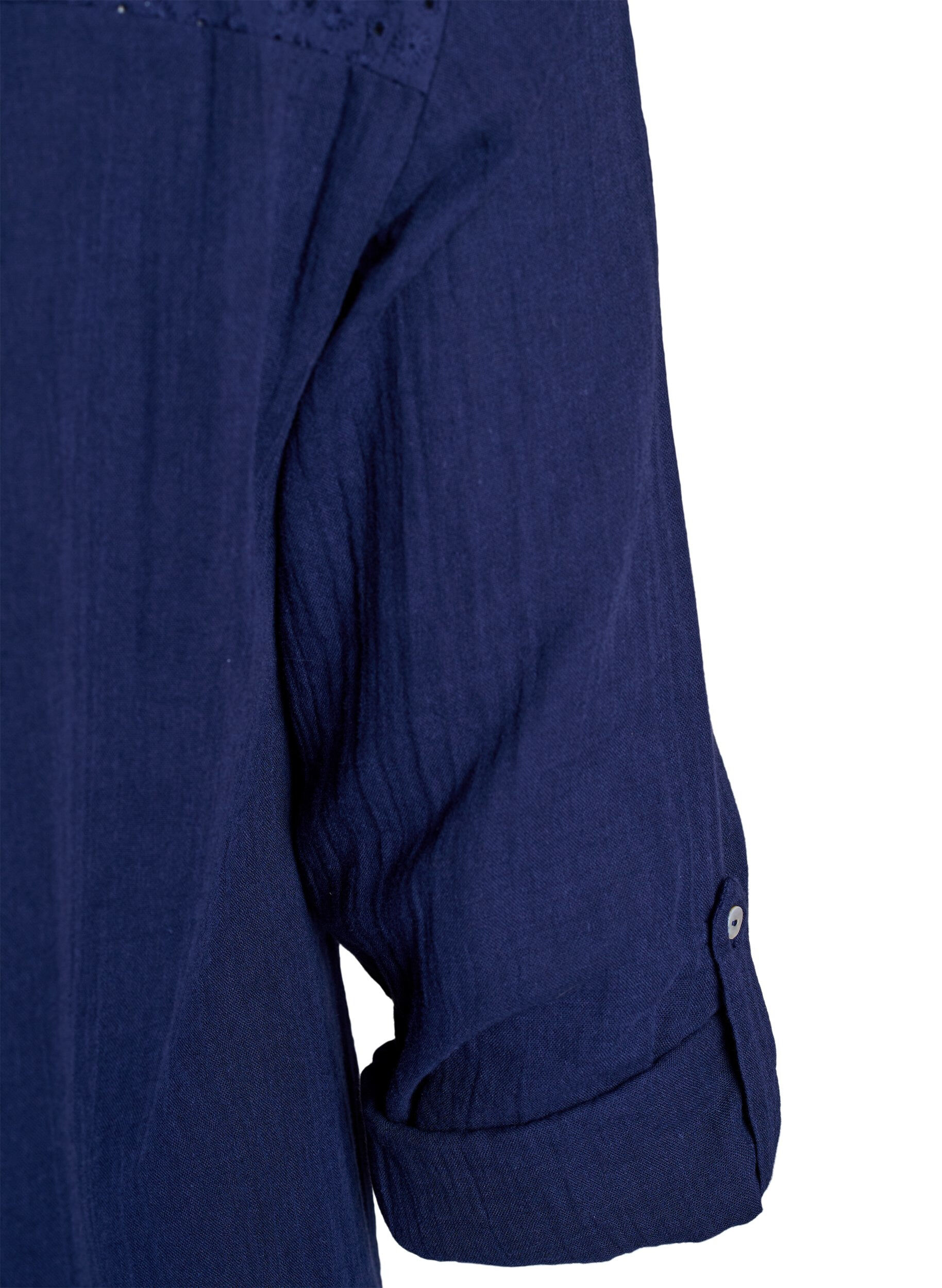 ZizziBomulds muslin-tunika med broderie anglaise, Bl&aring;, Packshot image number 3