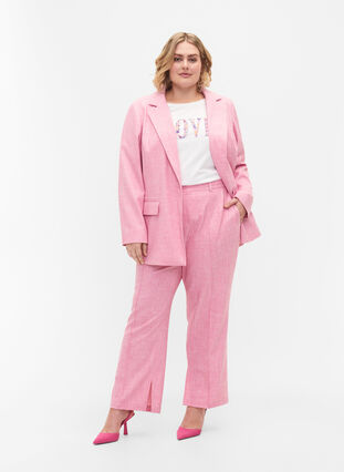 Melerte bukser med strikk og knappelukking, Rosebloom, Model image number 0