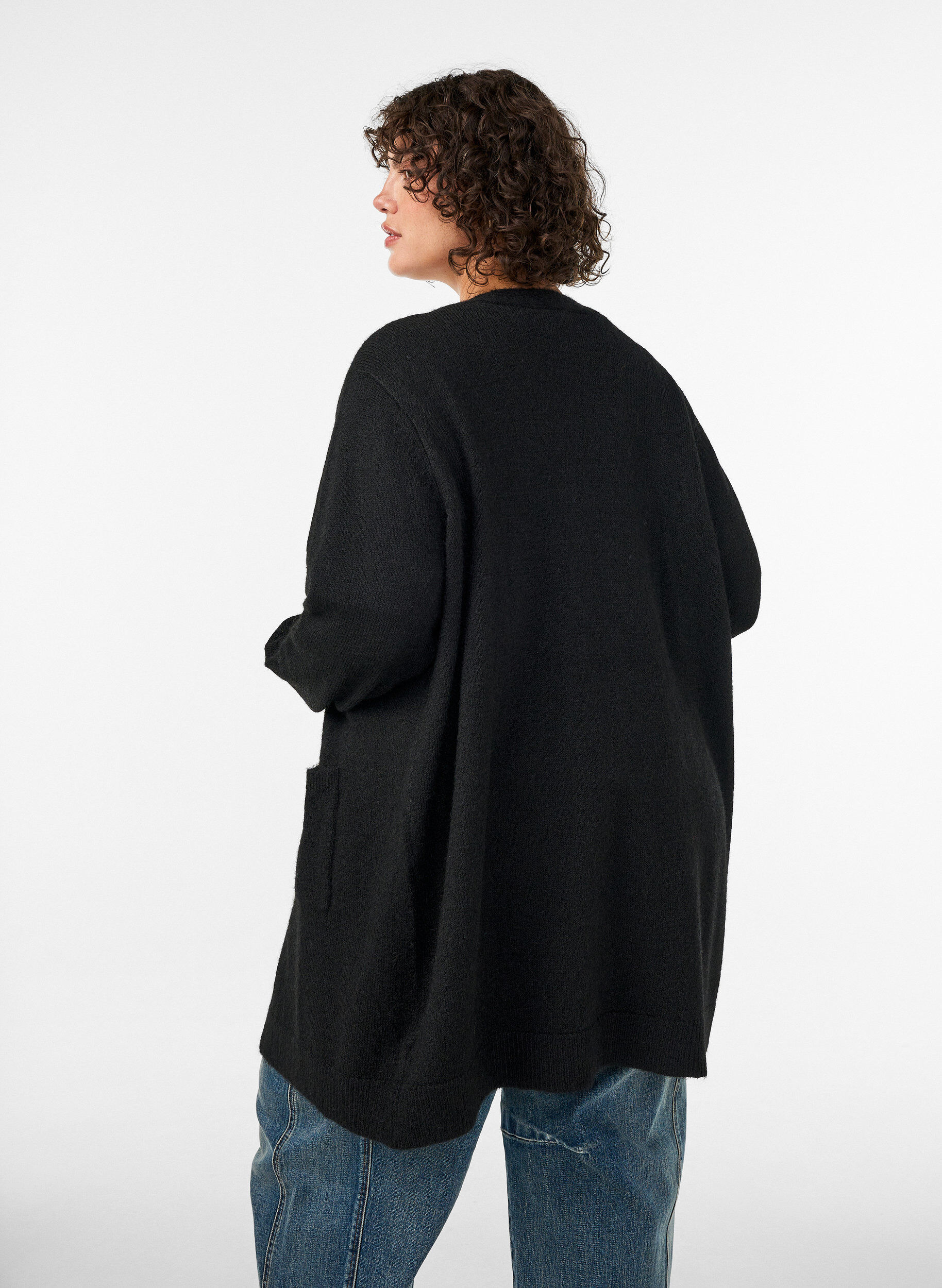 ZizziLang cardigan med lommer, Svart, Model image number 2
