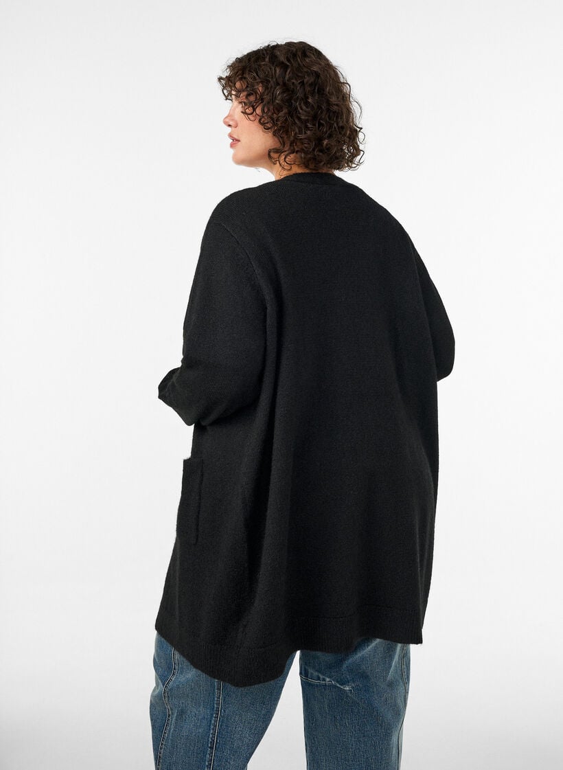 Lang cardigan med lommer, Svart, Model image number 2