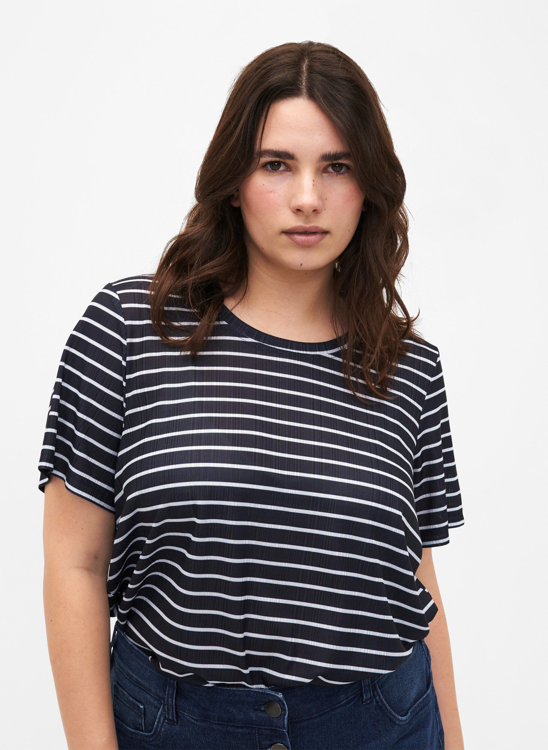 Zizzi FLASH &ndash; T-skjorte med striper, Night S. W. Stripe, Model image number 0