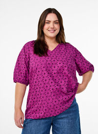 Bluse med brodert blomster mønster, Lilla Bluse med brodert blomster mønster, Lilla, Model