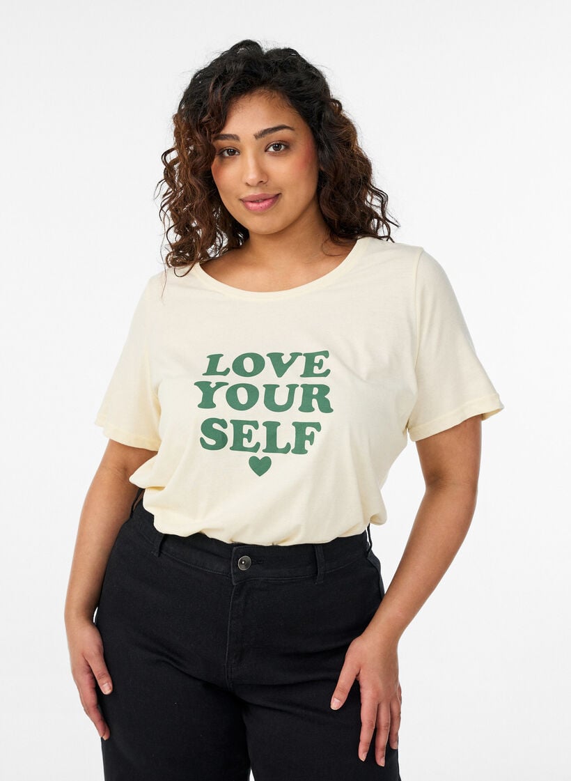 T-skjorte med trykk, Gul, Model image number 0