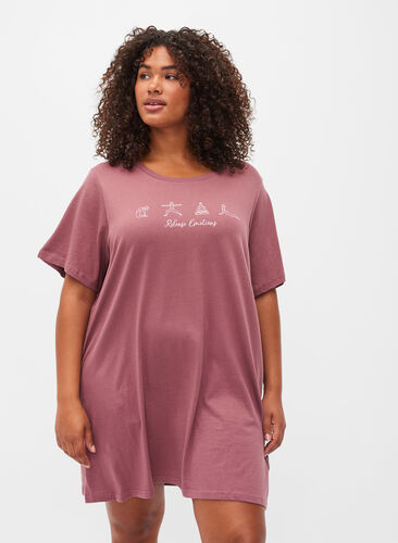 Oversize pysjamas T-skjorte i økologisk bomull, Rose Brown W. Relax , Model image number 0