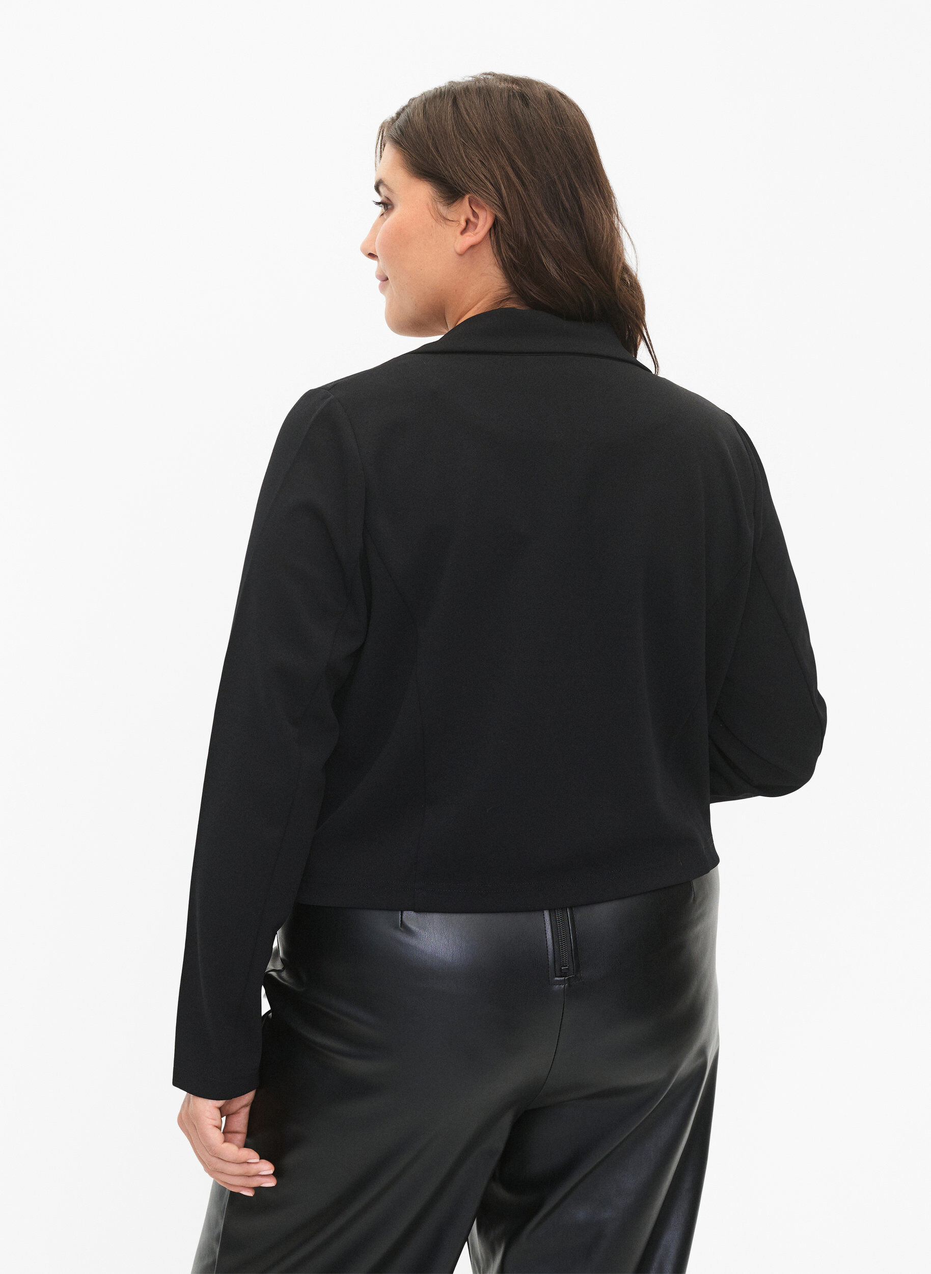 Zizzi Kort blazer med knapp, Black, Model image number 1