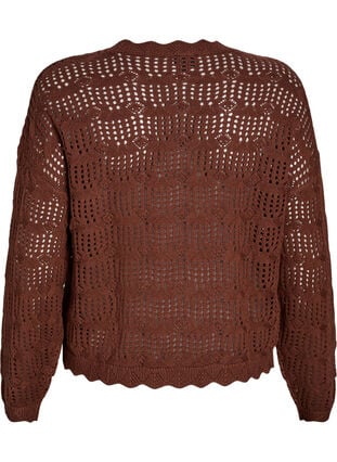 Zizzi Løs, strikket bluse med hullmønster, Brun, Packshot image number 1