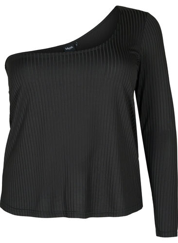 One-shoulder bluse, Black, Packshot image number 0