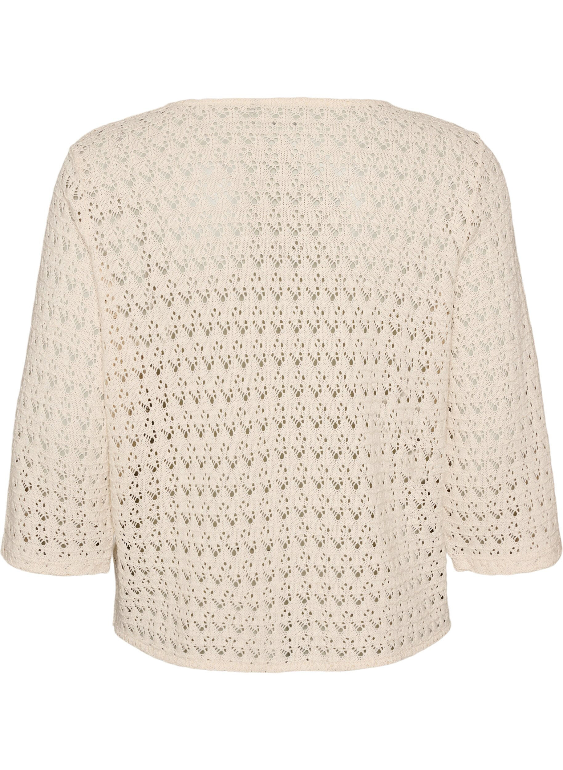 ZizziStrikket cardigan med hullbroderi og V-hals, Beige, Packshot image number 1