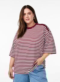 Stripete bluse med 3/4-ermer og knappedetaljer, Rød Stripete bluse med 3/4-ermer og knappedetaljer, Rød, Model
