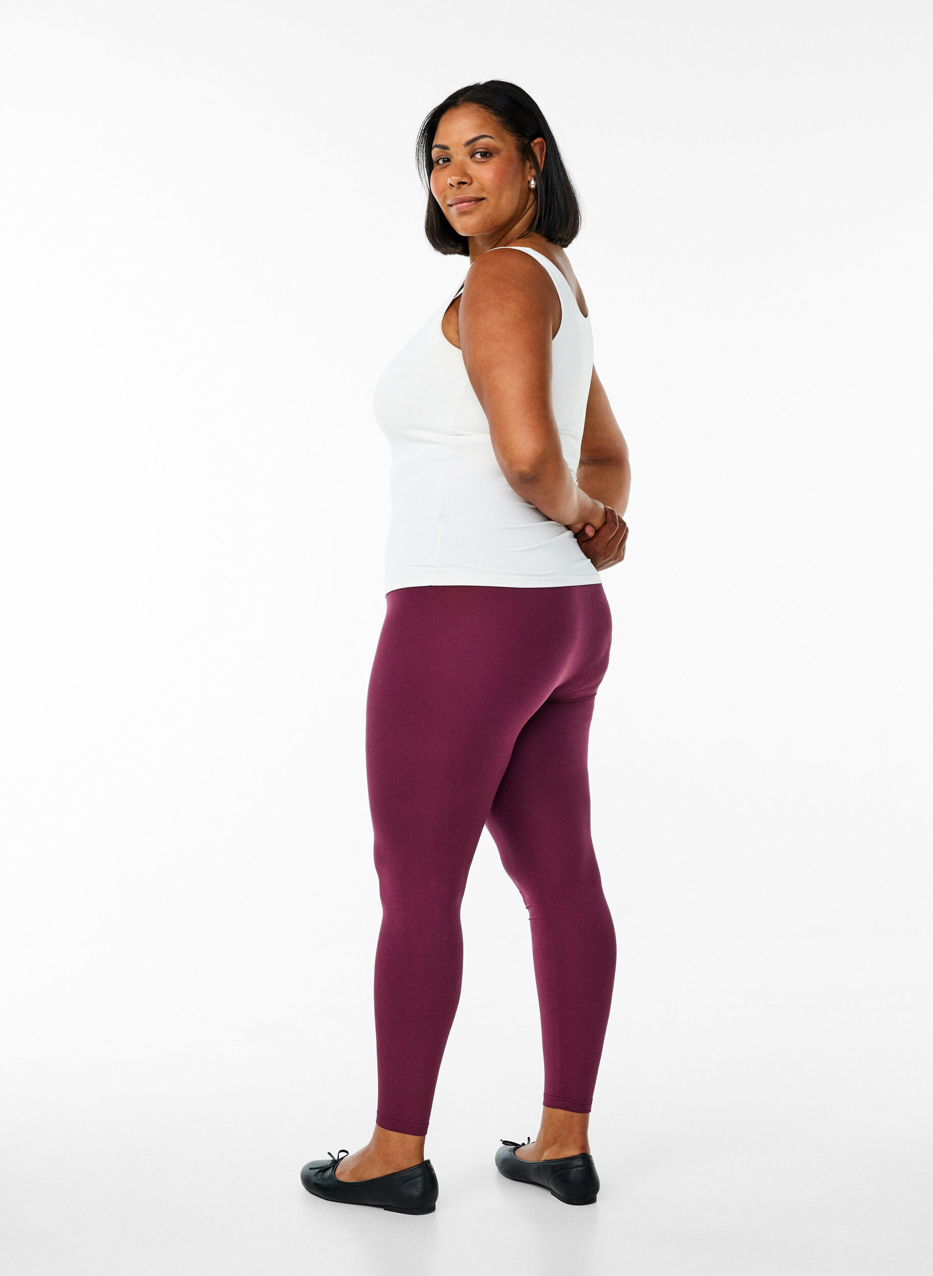 Zizzi Basis leggings i viskose, M&oslash;rk Bordeaux, Model image number 2