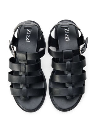 Zizzi Sandaler i skinn og med wide fit, Svart, Packshot image number 2