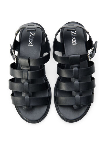 Sandaler i skinn og med wide fit, Black, Packshot image number 2
