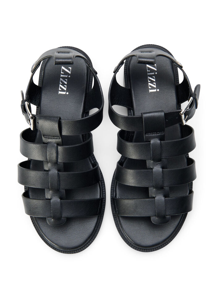 Sandaler i skinn og med wide fit, Svart, Packshot image number 2