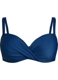 Bikinitopp med b&oslash;yler og drapering, Bl&aring;