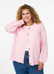 Cardigan i myk strikk med gullfargede knapper, Rosa, Model image number 0
