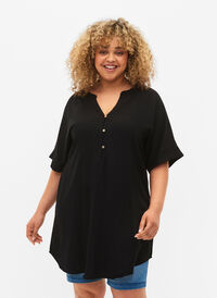 Kortermet tunika i viskose, Black, Model