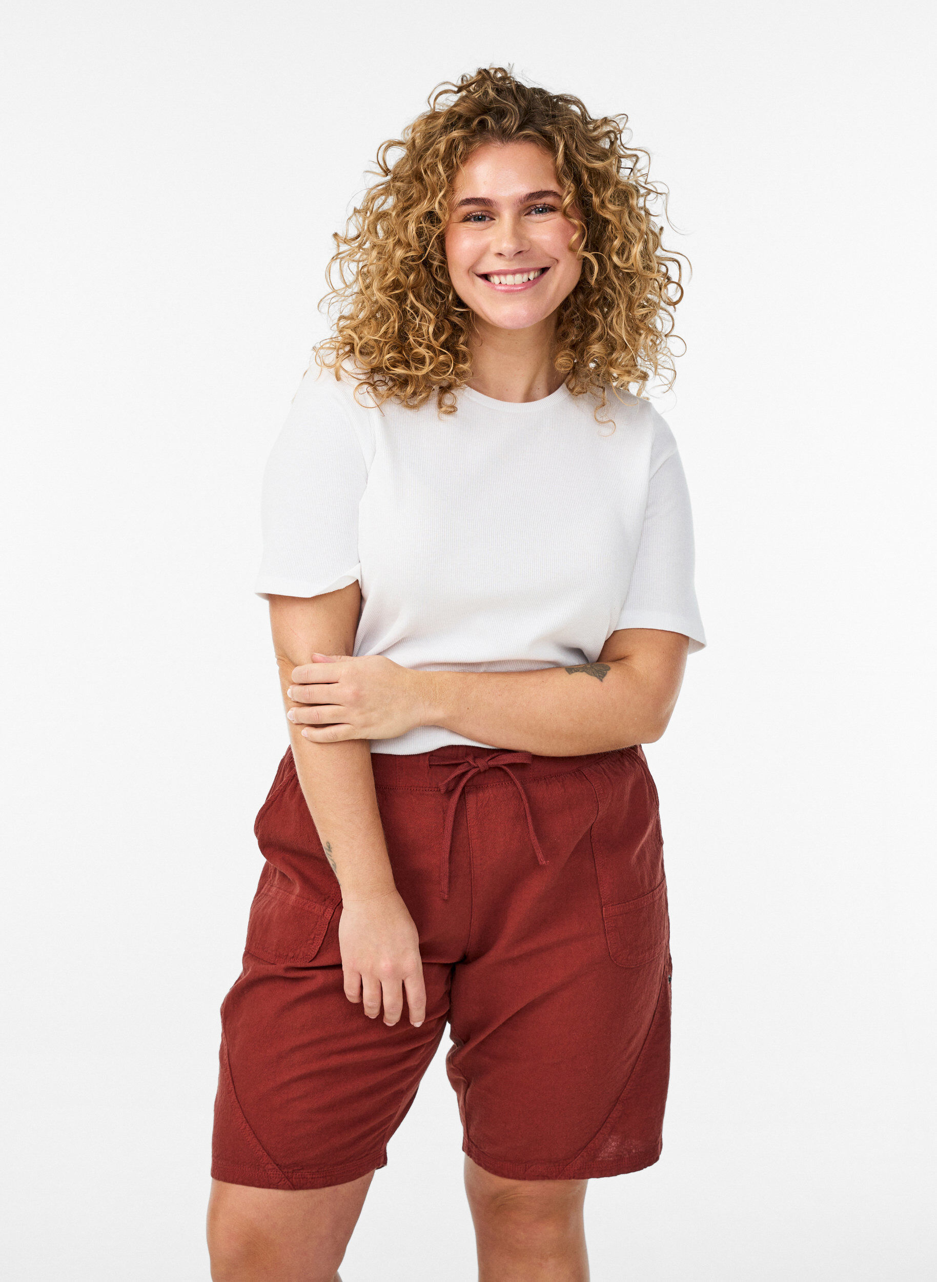 L&oslash;s shorts av bomull med lommer, R&oslash;d, Model