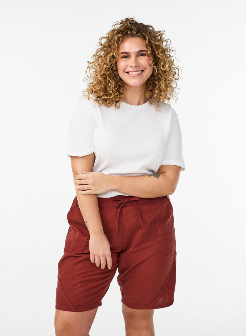 L&oslash;s shorts av bomull med lommer, R&oslash;d, Model image number 0