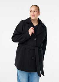 Kort kåpe med belte, Svart Kort kåpe med belte, Svart, Model