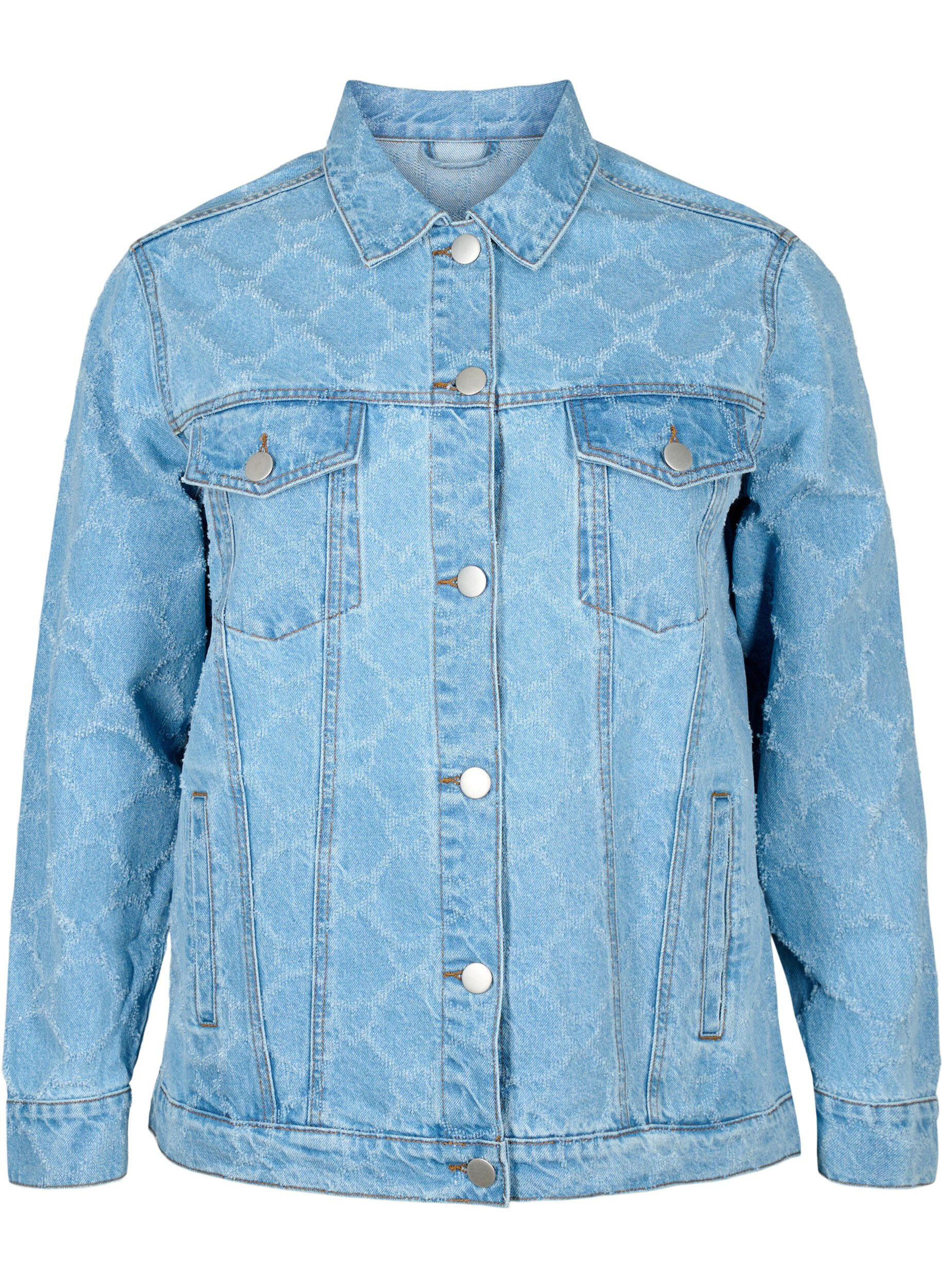 Zizzi Dongerijakke med &oslash;deleggelsesm&oslash;nster, Blue denim, Packshot image number 0