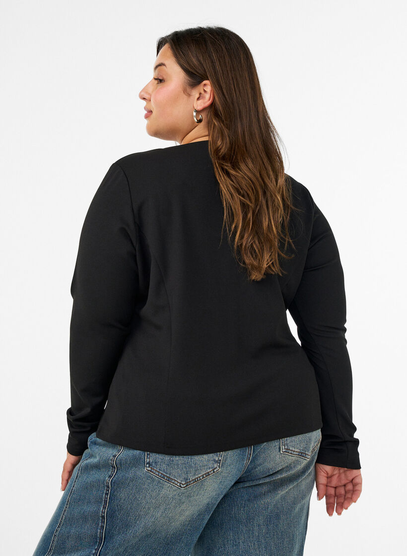 Figurn&aelig;r cardigan med knytelukkinger, Svart, Model image number 2
