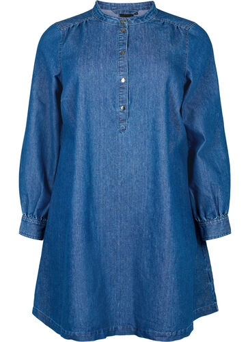 Denimkjole med lange ermer, Blue denim, Packshot image number 0